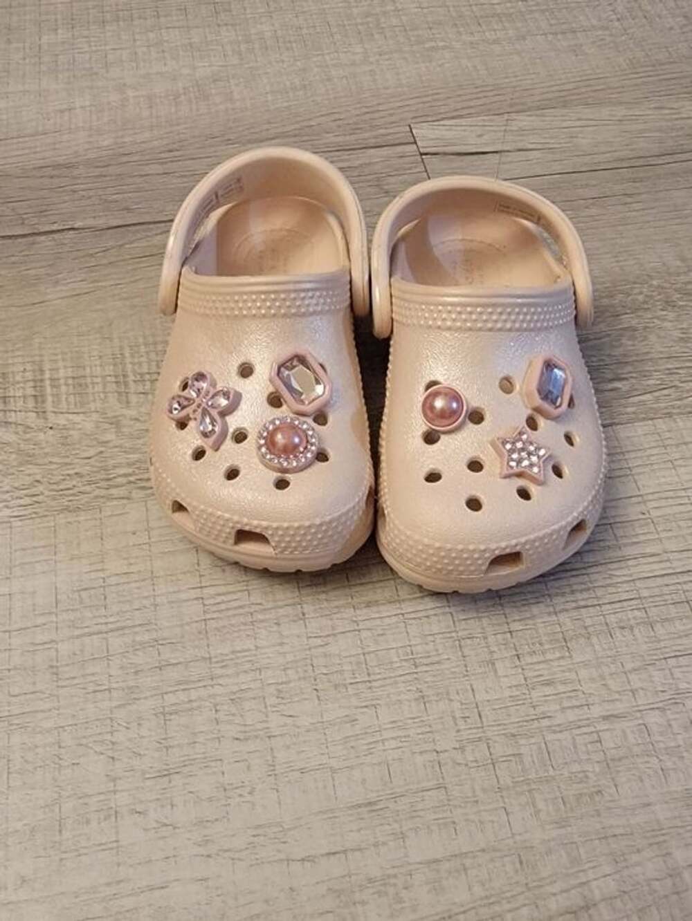 CROCS Girls Pale Pink Clog Sandals with Jewel Charms Size 6C